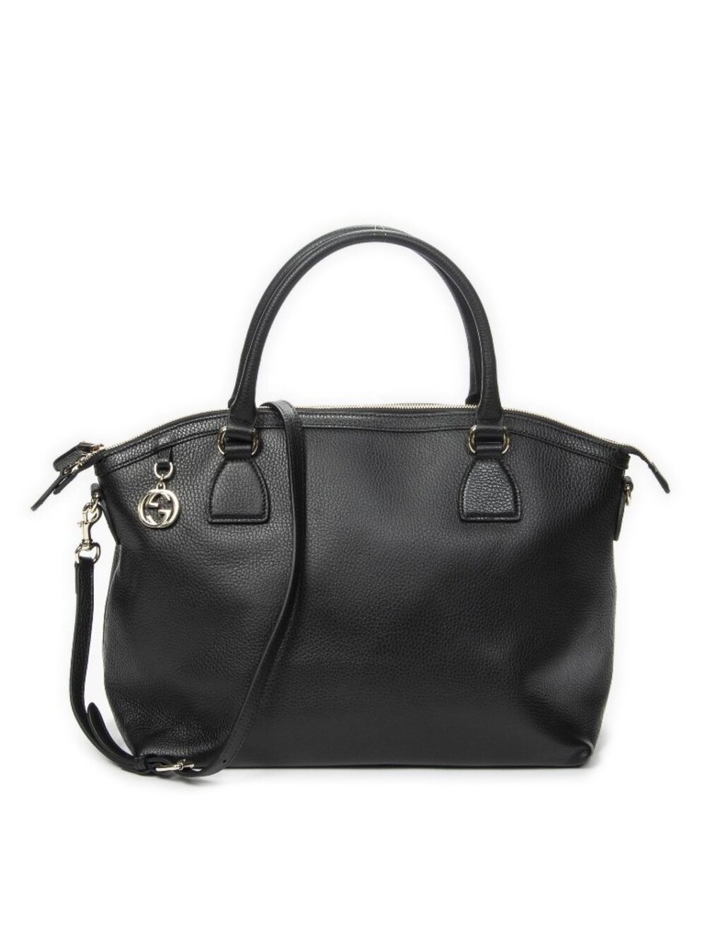 Gucci Large Shape Dollar GG Charm Dome Tote Bag Black Studded Calfskin